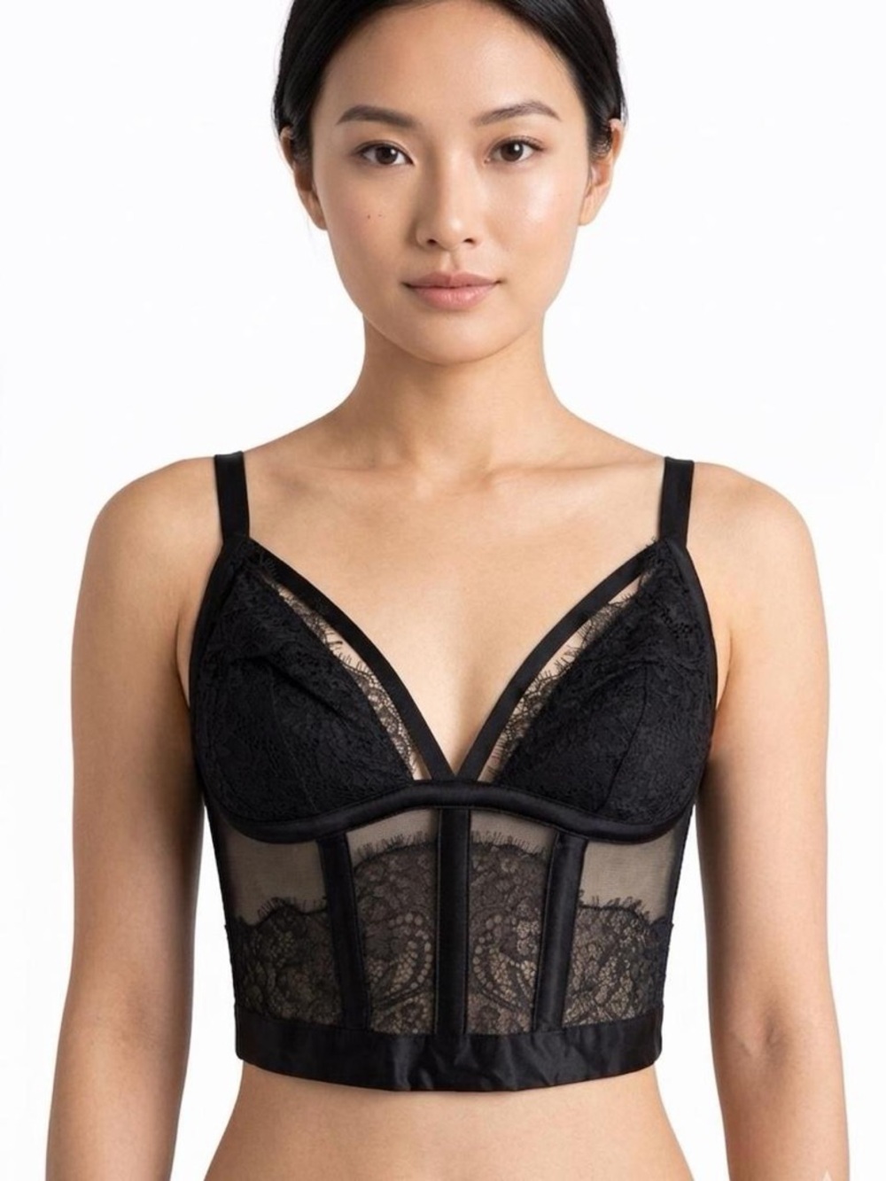 Victoria's Secret Black Lace Longline Bustier Bralette